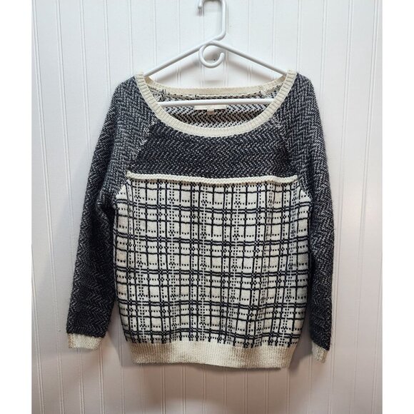 Ann Taylor Loft sweater Black and White Fuzzy  Size Large - Picture 1 of 9